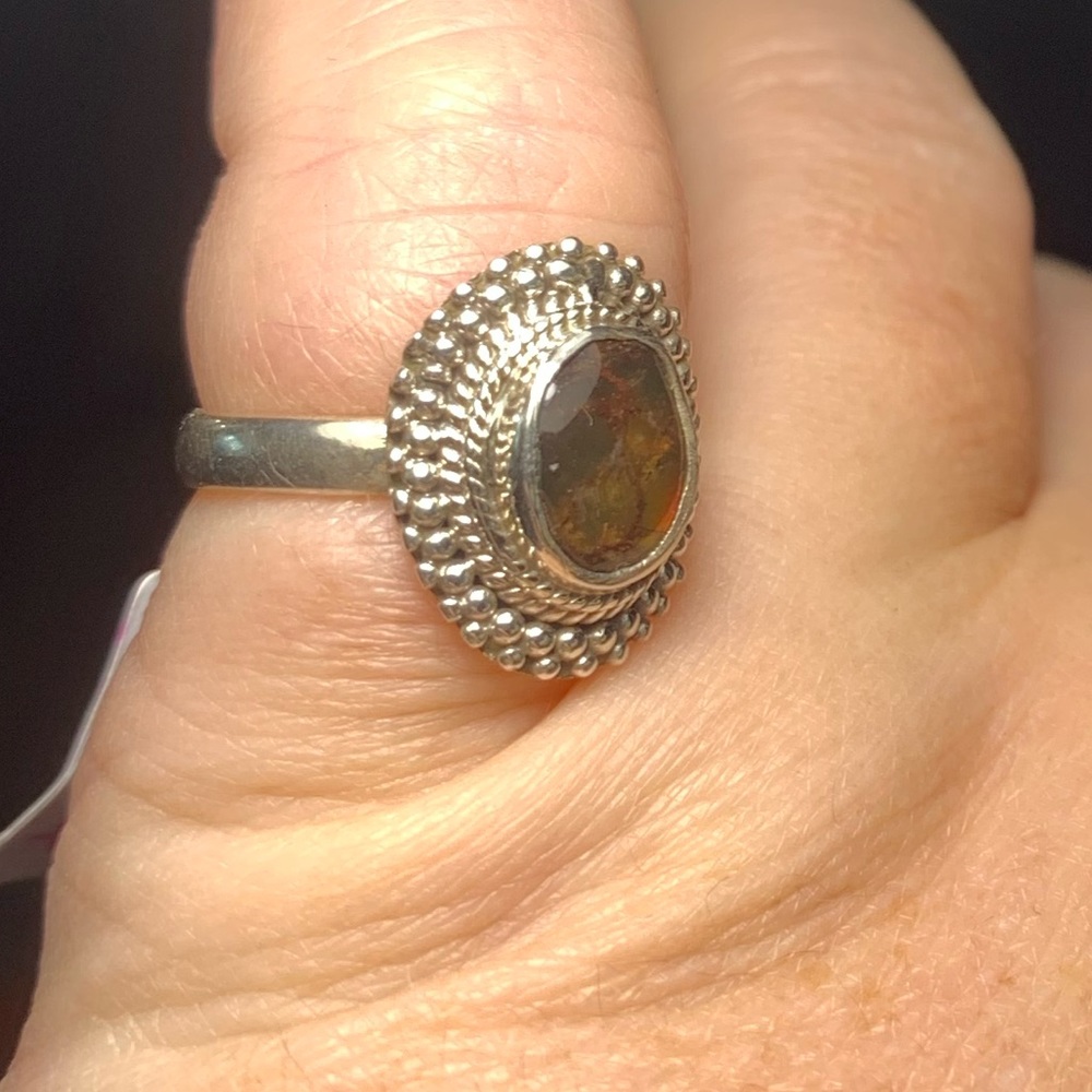 Solid Sterling Mexican Fire Agate Ring - image 5